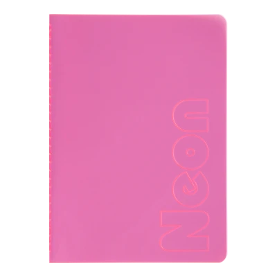 Книга записна NEON, А5, 80 аркушів, клітинка, зшита обкладинка PVC, рожева, BM.24822180-10