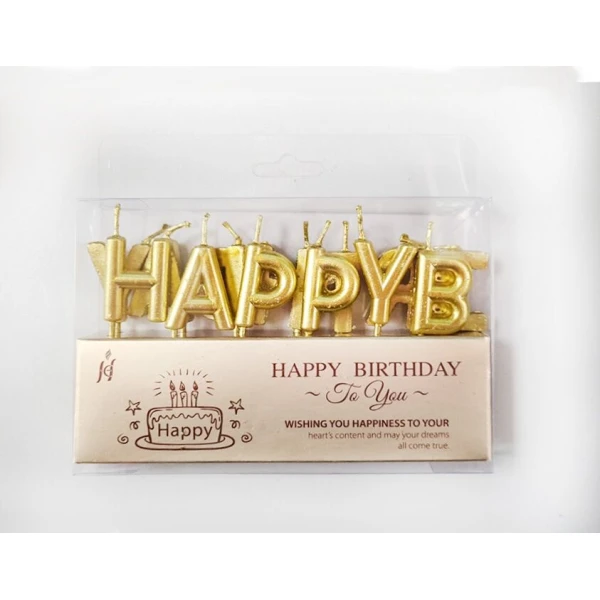 Набір свічок для торту "Happy Birthday" букви, золото 2,5 см, 7575-6-G