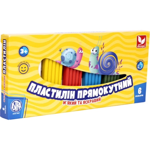 Пластилін прямокутний 6 кольорів 303116001-UA Школярик