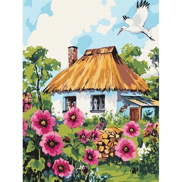 Набір для розпису по номерах "Мальви біля хати" 30x40см, KHO6407