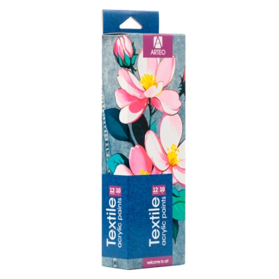Набір акрилових фарб для розпису тканин Flowers, 12x10мл, Arteo