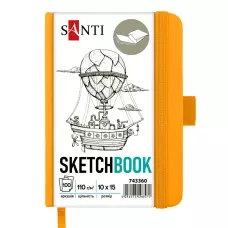 Скетчбук SANTI для графіки, 10х15см, 100 арк., тверда обкладинка PU, 110г/м2, жовтий, 743360