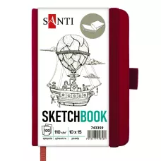 Скетчбук SANTI для графіки, 10х15см, 100 арк., тверда обкладинка PU, 110г/м2, сливовий, 743359