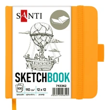 Скетчбук SANTI для графіки, 12x12см, 100 арк., тверда обкладинка PU, 110г/м2, жовтий, 743362