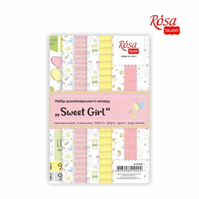 Набір дизайнерського паперу „Sweet Girl“ А4, 250гр, 8арк, одностор, глянцевий, ROSA Talent