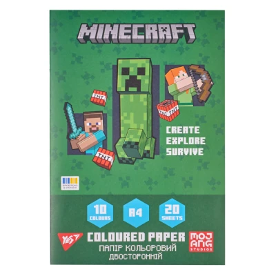 Папір кольоровий двосторонній YES Minecraft, 20 аркушів, А4, скоба, 955458