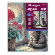 Алмазна мозаїка SANTI "Квітка та кошеня", 40*50см на підрамнику, 956056