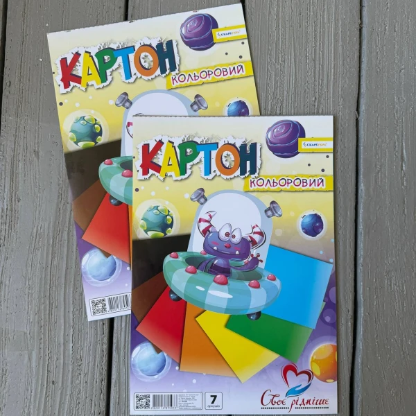 Картон кольоровий односторонній А4 7арк,/7кол., клеєний, УП-225 Скарбукра