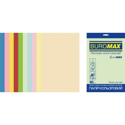 Папір кольоровий Euromax 80г/м2, PASTEL+INTENSIVE, 10кол. 20арк., BM.2721620E-99