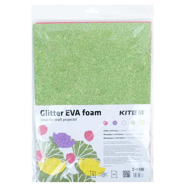 Фоаміран з гліттером (5арк/5кол), А4 Kite K22-433
