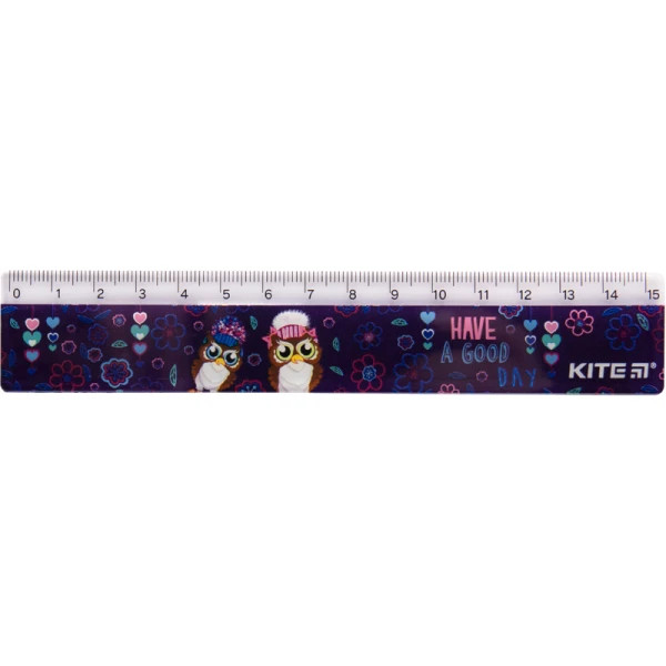 Лінійка пластикова, 15см. Owls K19-090-3 Kite