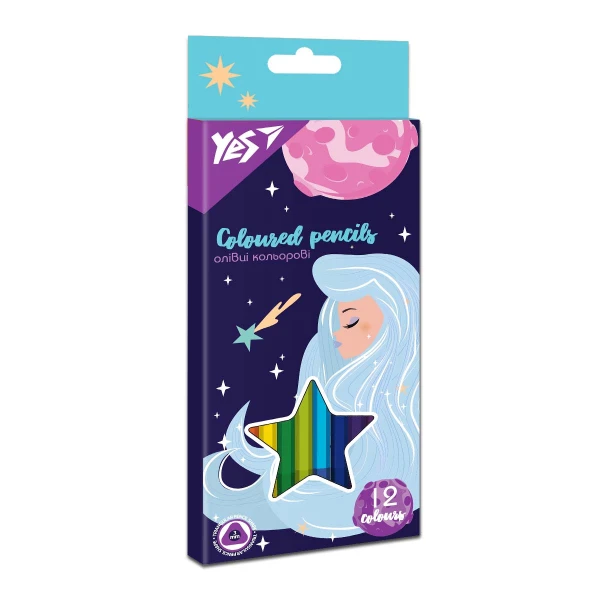 Олівці кольорові тригранні, 12 шт. "Space Girl", 290654 YES