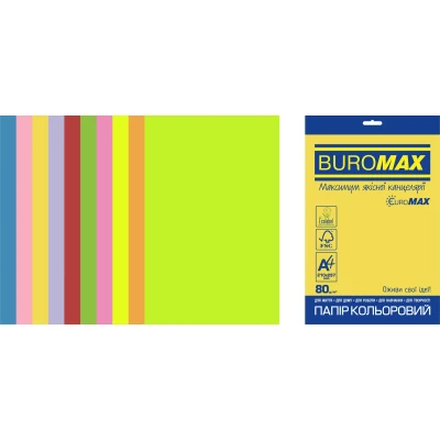 Папір кольоровий Euromax 80г/м2, NEON+INTENSIVE, 10кол. 20арк., BM.2721820E-99