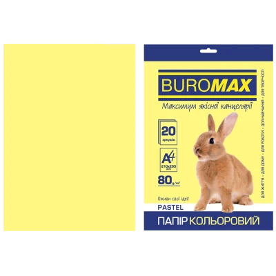 Папір кольоровий А4, 80г/м2, PASTEL, жовтий 20арк., BM.2721220-08