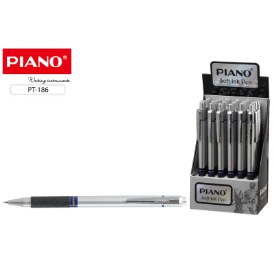 Ручка масляна автом. Piano, 0,7 мм. синя, грип, PT-186