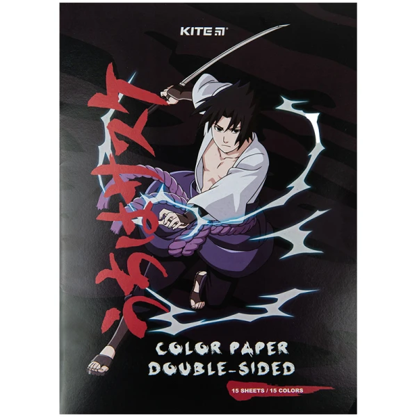 Папір кольоровий двостор. (15арк/15кол), А4 Naruto NR23-250 Kite