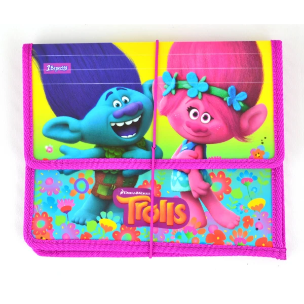 Папка для зошитів пласт на резинці "Trolls", 491306, 1Вересня
