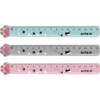 Лінійка пластикова з глітером, 15см. Paws K23-020 Kite
