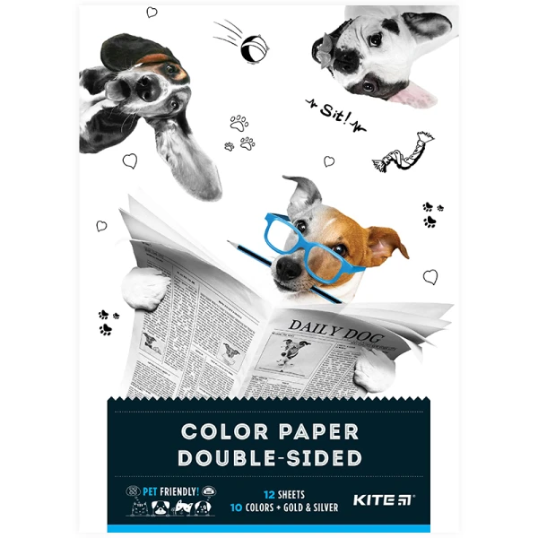 Папір кольоровий двостор. (12арк/12кол), А4 Kite Dogs K22-287