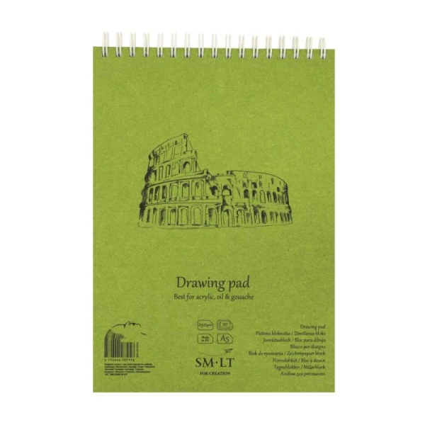 Альбом для акрилу та олії на спіралі AUTHENTIC (DRAWING) А5, 290г/м2, 20л, білий папір, Smiltainis