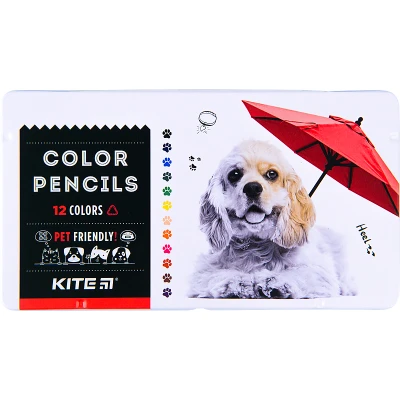 Олівці кол. тригранні, 12 шт., мет.пенал Kite Dogs K22-058-1