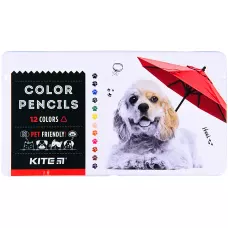Олівці кол. тригранні, 12 шт., мет.пенал Kite Dogs K22-058-1