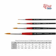 Набiр пензлiв 12, синтетика, 6шт., плоска (№2,5,10), кругла (№1,3,5) к.р., ROSA Studio