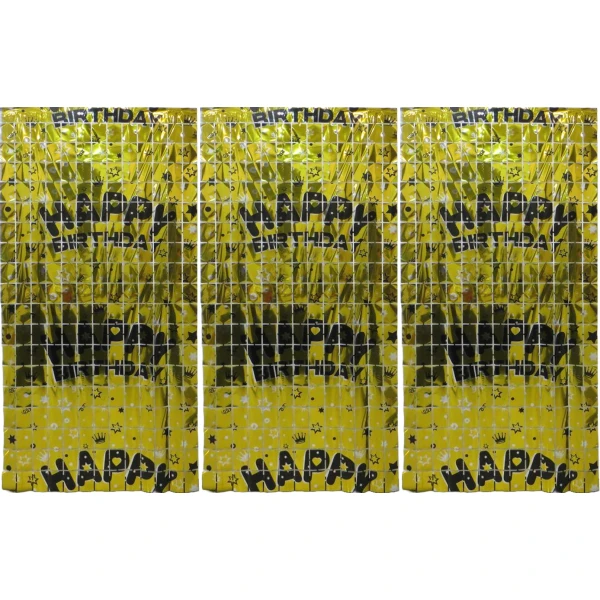 Фотозона-шторка з фольги "Квадрат-Happy Birthday" 1*2м. 2.0мкр. золото 13002-G