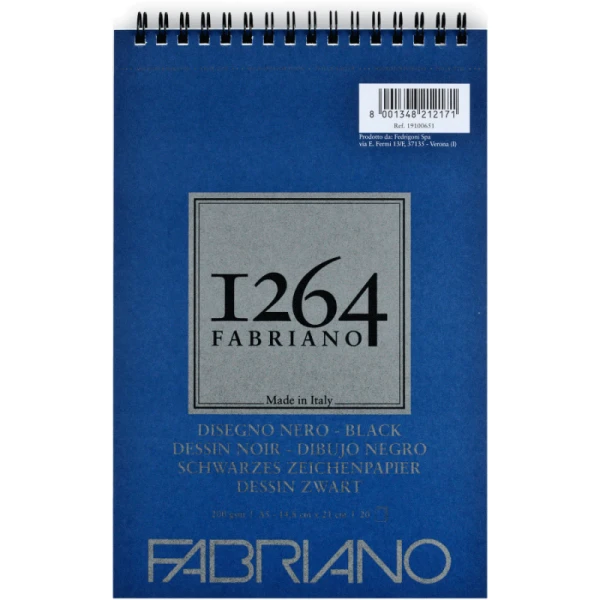 Альбом на спіралі для рисунку 1264 А5, 200г/м2, 20л, чорний, Fabriano