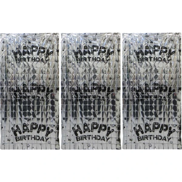 Фотозона-шторка з фольги "Квадрат-Happy Birthday" 1*2м. 2.0мкр. срібло 13002-S