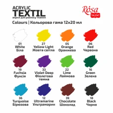 Набір акр.фарб для розпису тканин STYLE, 12кол., 20мл, ROSA Talent