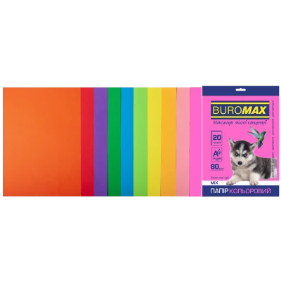 Набір кольорового паперу А4, 80г/м2, NEON+INTENSIV, 10кол. 20арк., BM.2721820-99
