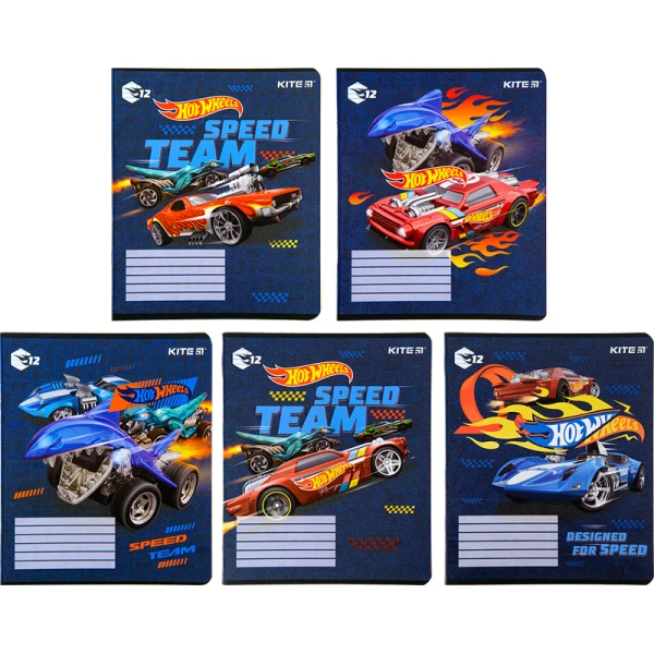 Зошит 12 арк., лінія, гібр. лак + УФ лак, Hot Wheels HW22-234 Kite