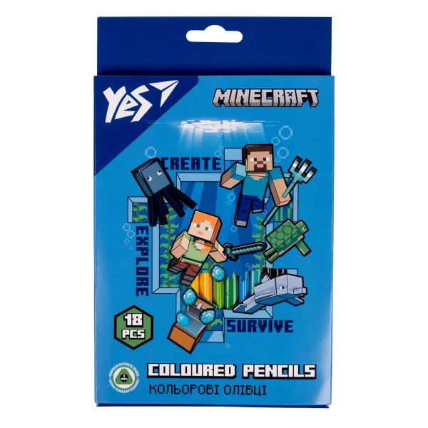 Олівці кольорові тригранні, 18 шт. "Minecraft", 290715 YES