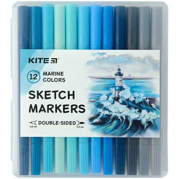 Скетч маркери, набiр 12 шт., Marine K22-044-3 Kite