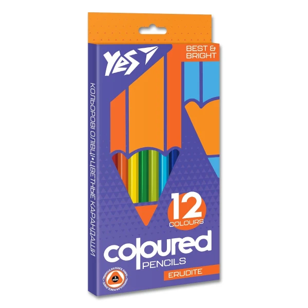 Олівці кольорові тригранні, 12 шт. "Erudite", 290642 YES