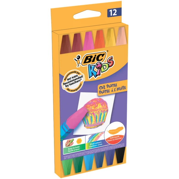 Крейда кольорова "Оіл Пастель Кідс", 12 шт, BIC