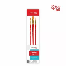 Набір пензлів 3, синтетика, 3шт, плоска (№ 8,12), кругла (№6), к.р., ROSA Start