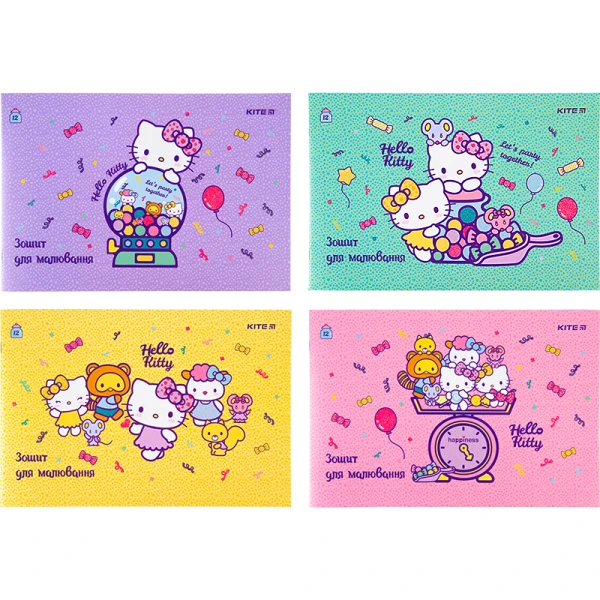 Зошит для малювання, 12 арк., скоба, УФ лак + глітер, Hello Kitty HK22-241 Kite