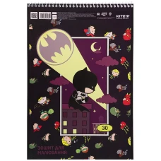 Зошит для малювання, 30 арк., спіраль, гібр. лак+УФ, DC comics DC21-243 Kite