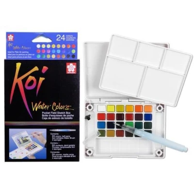 Набір акварельних фарб KOI WATERCOLORS SKETCHBOX, 24кол., пл., Sakura