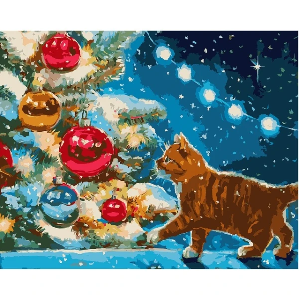 Картина за номерами "Котик та ялинка", 40х50см., 954413 Santi