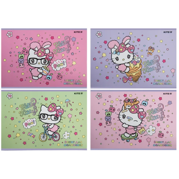Зошит для малювання, 12 арк., скоба, УФ лак + глітер, Hello Kitty HK23-241 Kite
