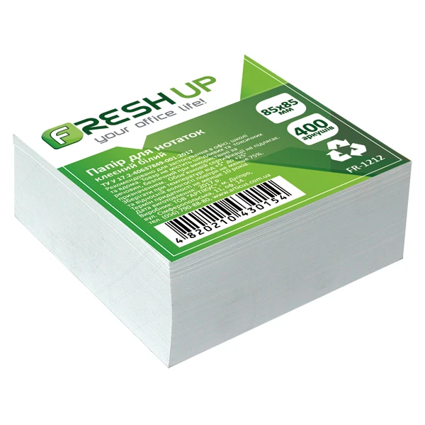 Блок паперу для нотаток 85*85*400арк., клеєний білий FR-1212 Fresh Up