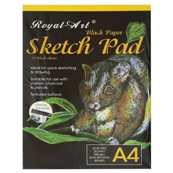Альбом для малювання А4 з чорними аркушами, 25 арк, 200 г/м2, RSB0060