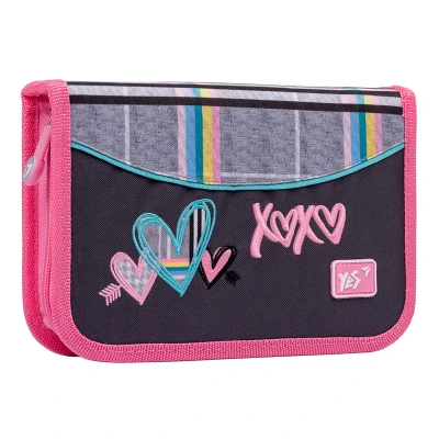 Пенал твердий YES одинарний з клапаном HP-03 Love, сірий 533057