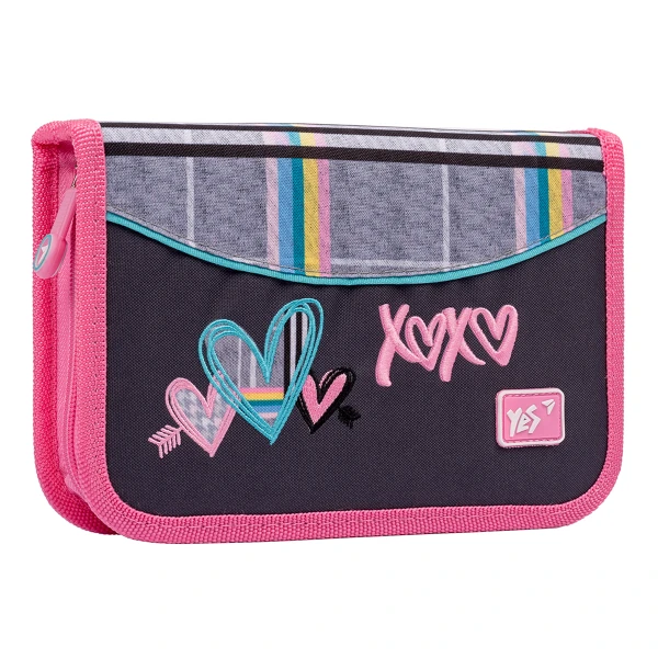 Пенал твердий YES одинарний з клапаном HP-03 Love, сірий 533057