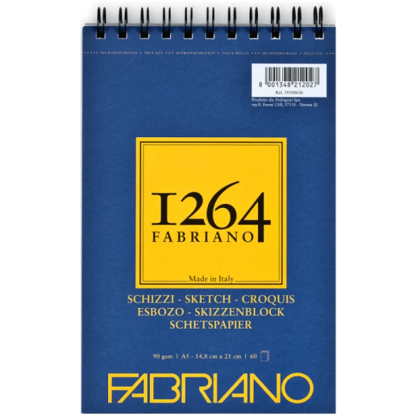 Альбом на спіралі (горизонтальна) для рисунку та ескізів 1264 А5 90г/м2 60л слонова кістка Fabriano