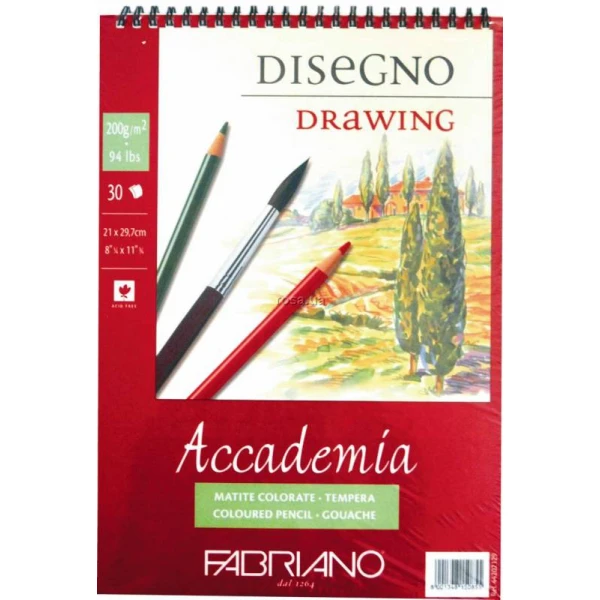 Альбом на спiралi Accademia А5 (14,8*21см) 200г/м2, 30л, дрiбне зерно Fabriano