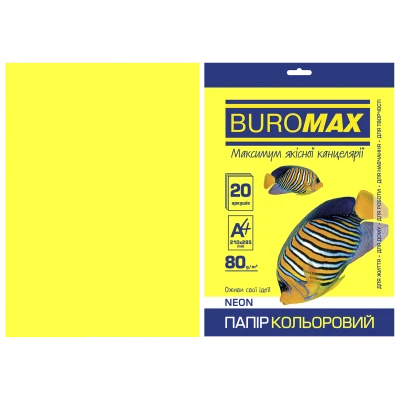 Папір кольоровий А4, 80г/м2, NEON, жовтий, 20арк., BM.2721520-08